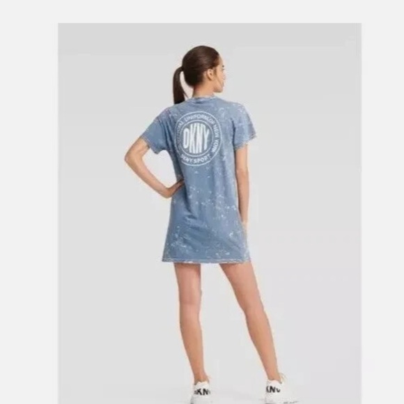 DKNY Denim Tie Dye Blue Mini Dress - Picture 1 of 9